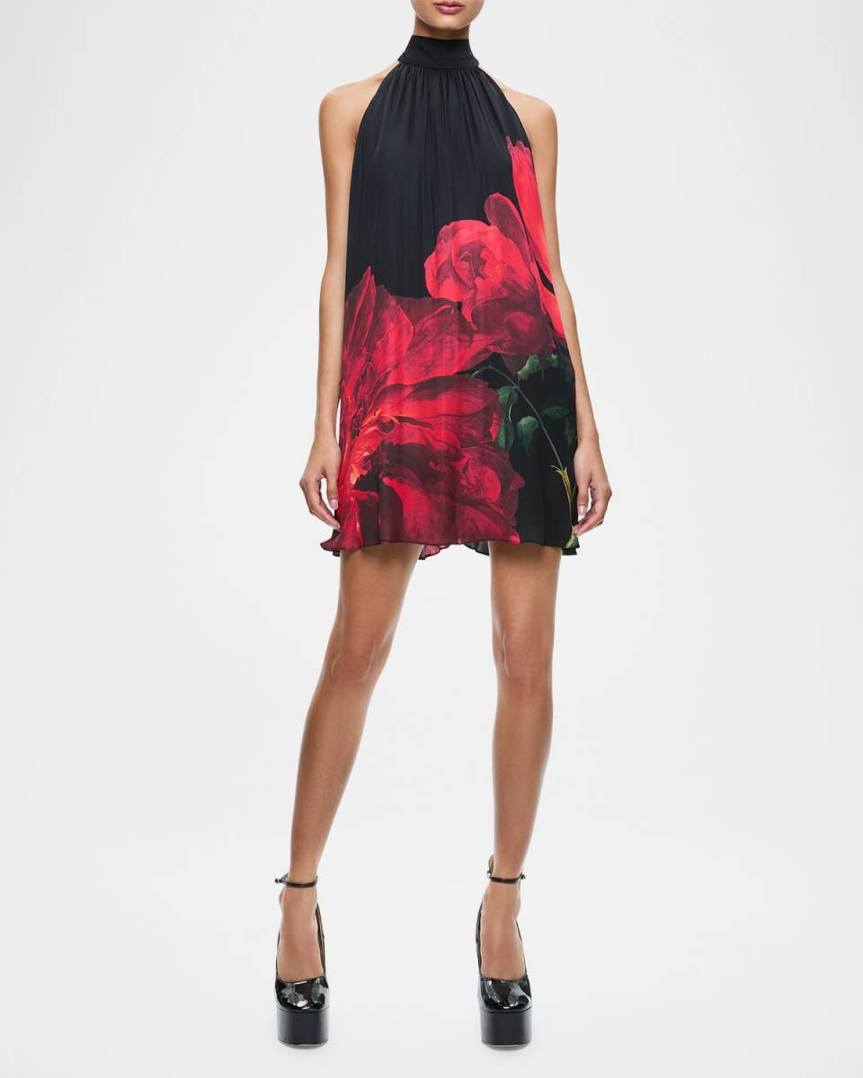 Corine Halter Tie-Neck Trapeze Mini Dress